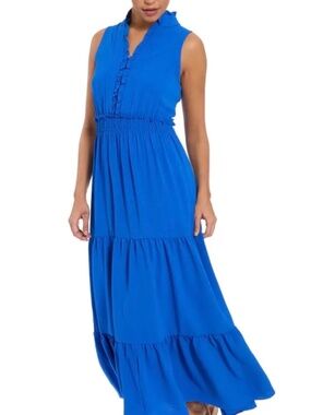 London Times Sleeveless Smocked Waist Maxi Dress